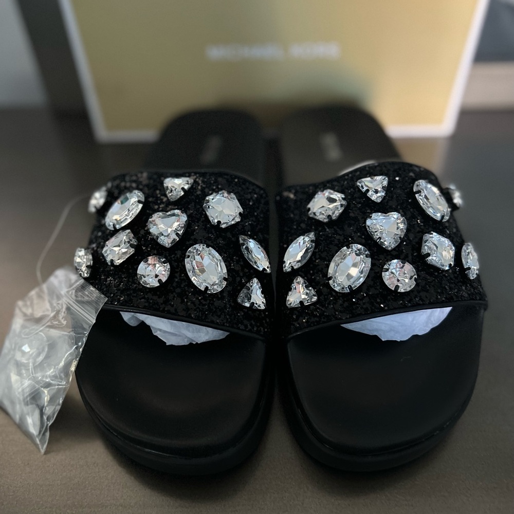 Michael Kors Tyra Jewel Embellished Glitter Slide size 10